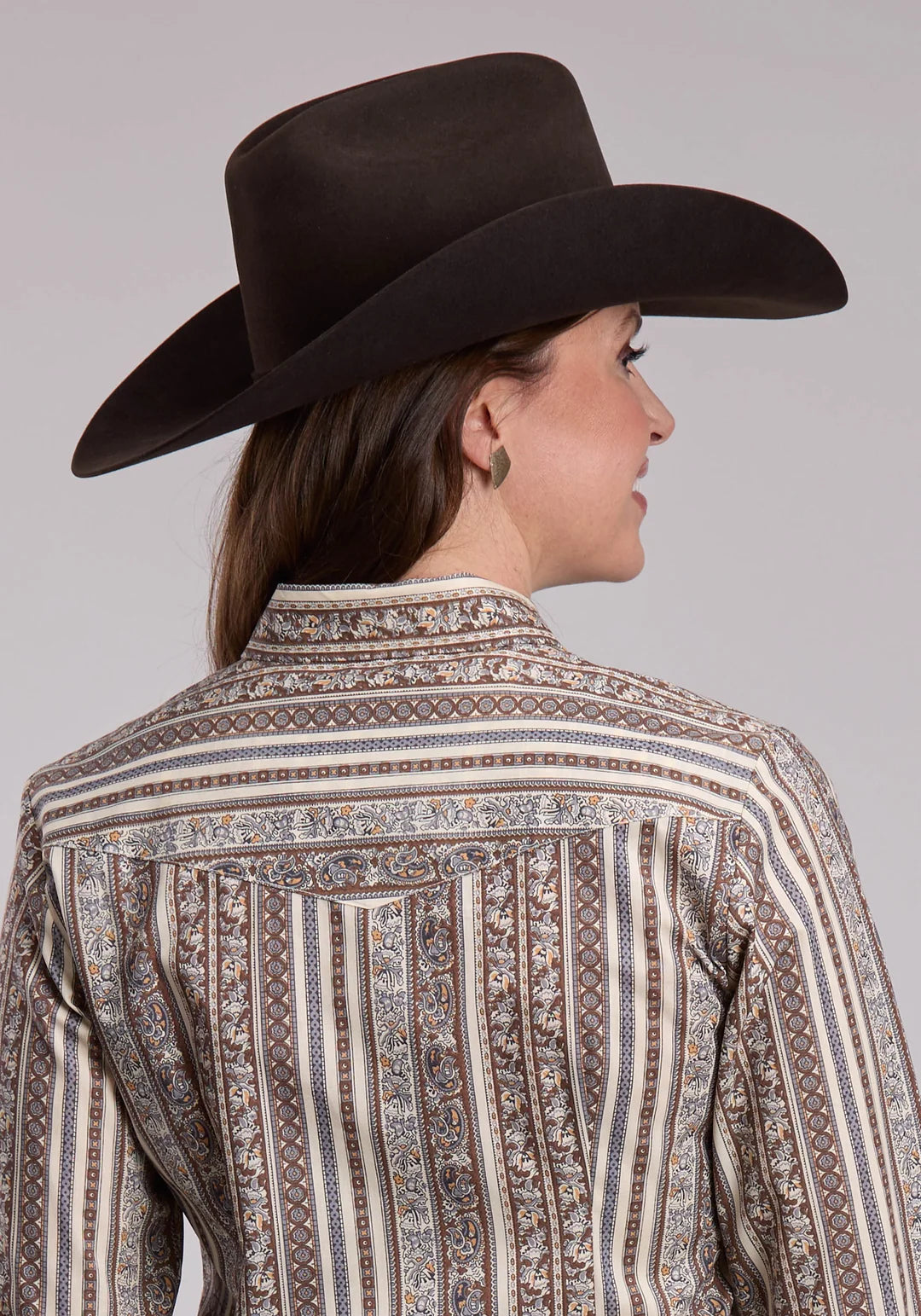 Roper Women's Grey Paisley Snap Up Long Sleeve Shirt