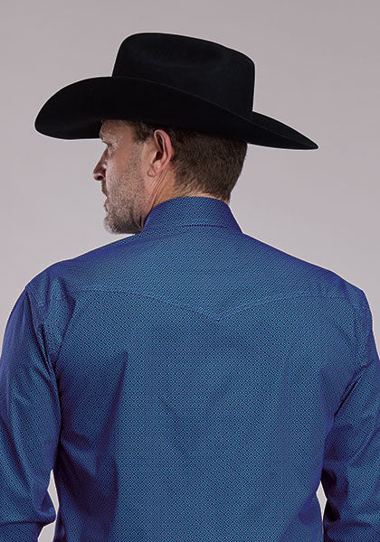 Roper Men's Blue Lattice Geo Print Snap Long Sleeve Shirt