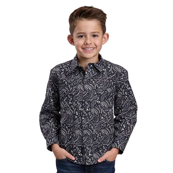 Roper Kid's Black Paisley Snap Long Sleeve Shirt