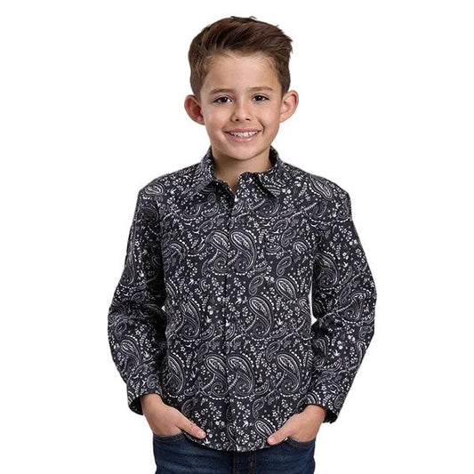 Roper Kid's Black Paisley Snap Long Sleeve Shirt