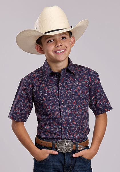 Roper Kid's Navy Paisley Snap Long Sleeve Shirt