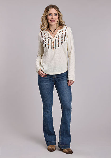 Roper Cream Slub Knit Blouse Long Sleeve