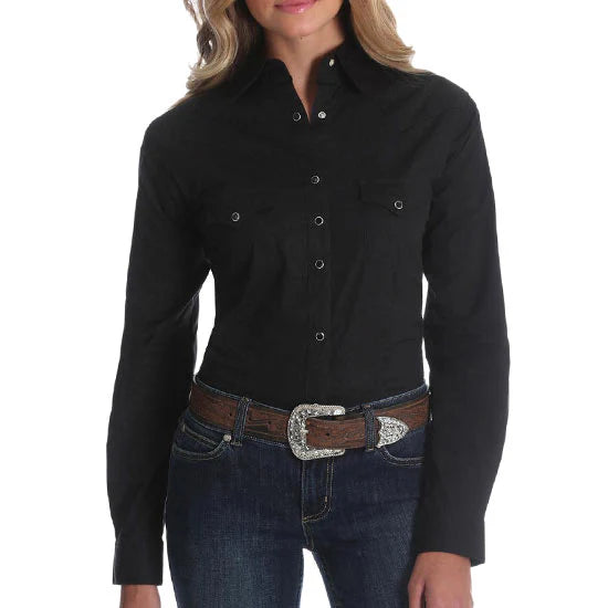 Wrangler Women's Solid Snap Long Sleeve Shirt