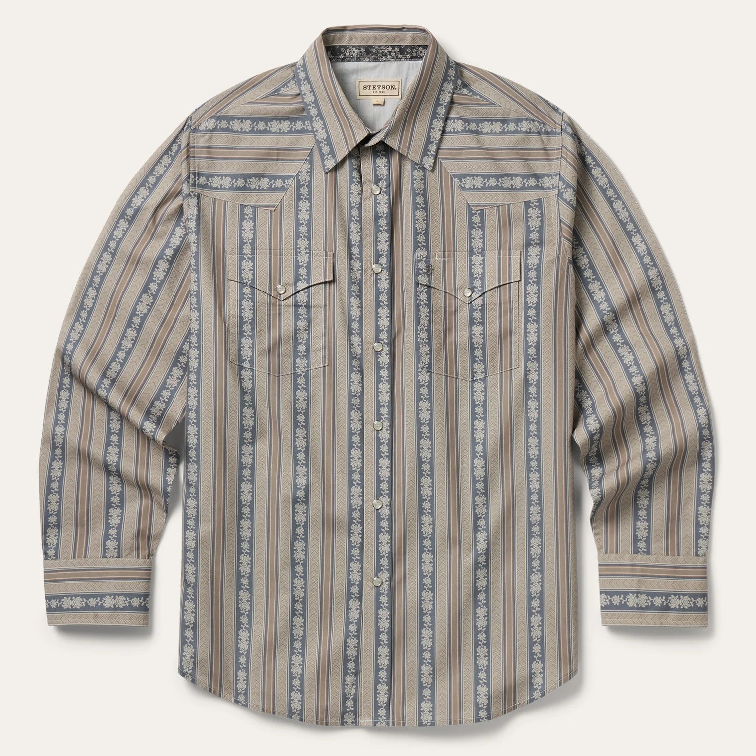 Stetson Men's Cheveron Wallpaper Stripe Snap Long Sleeve Shirt