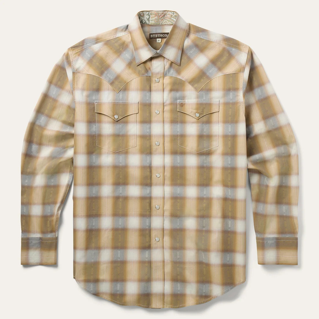 Stetson Men's Tan/Grey Plaid Snap Long Sleeve Shirt