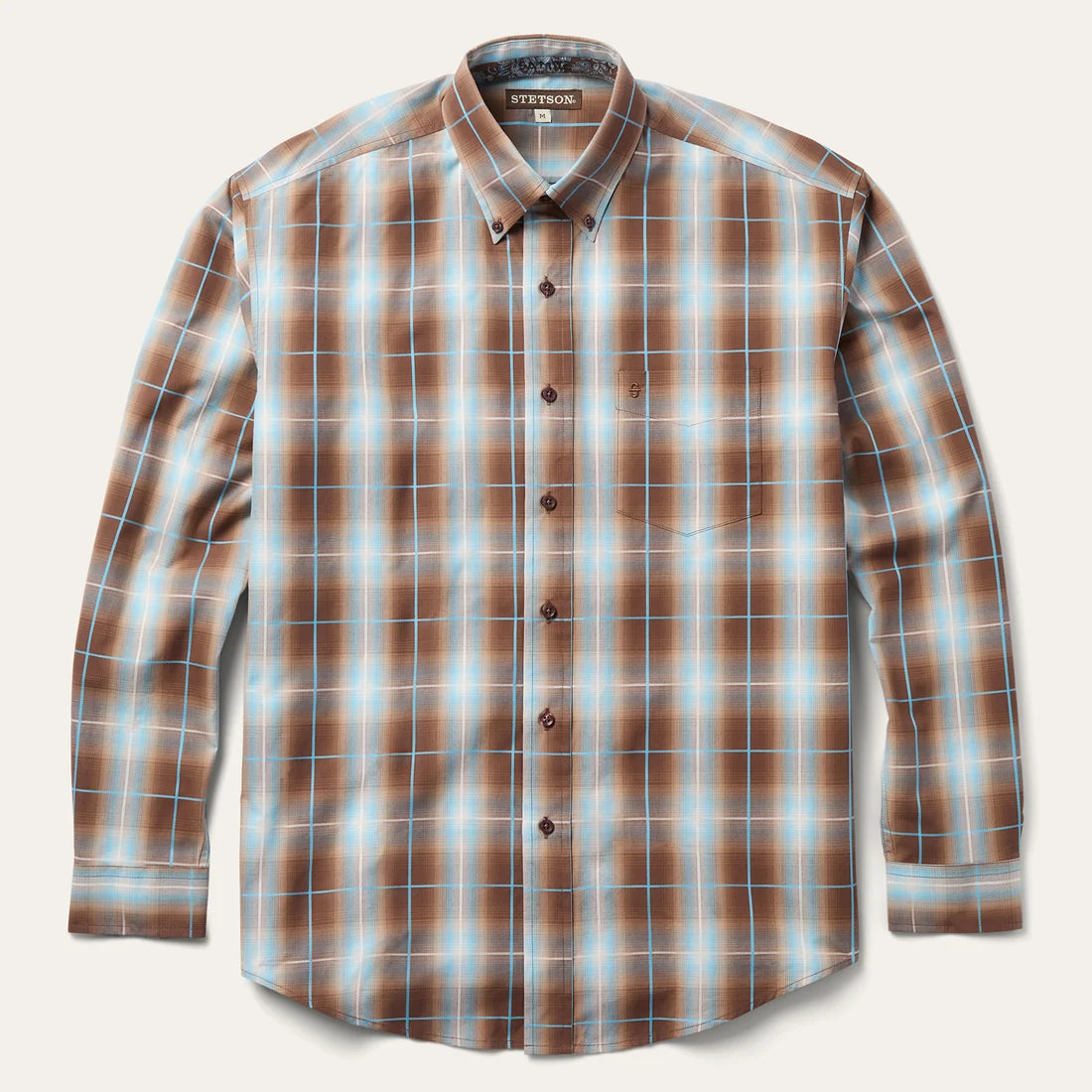 Stetson Men's Cocoa Ombre Plaid Snap Long Sleeve Shirt