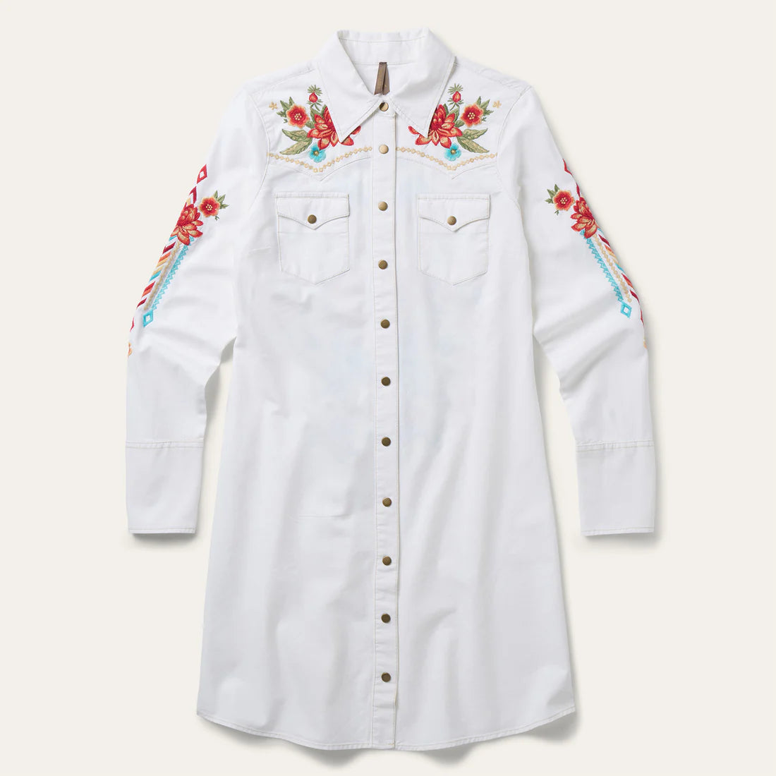 Stetson Women's White Denim W/Aztec Embroidery Shirt Dress