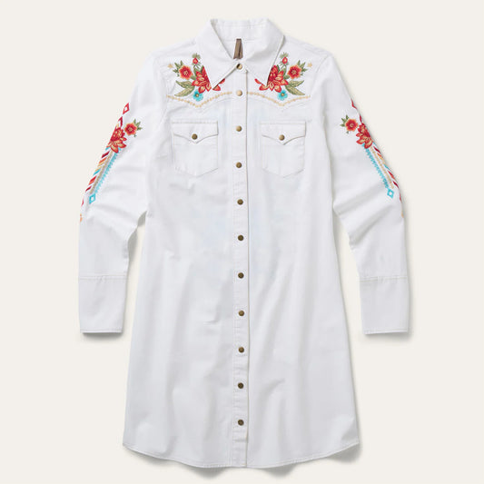 Stetson Women's White Denim W/Aztec Embroidery Shirt Dress