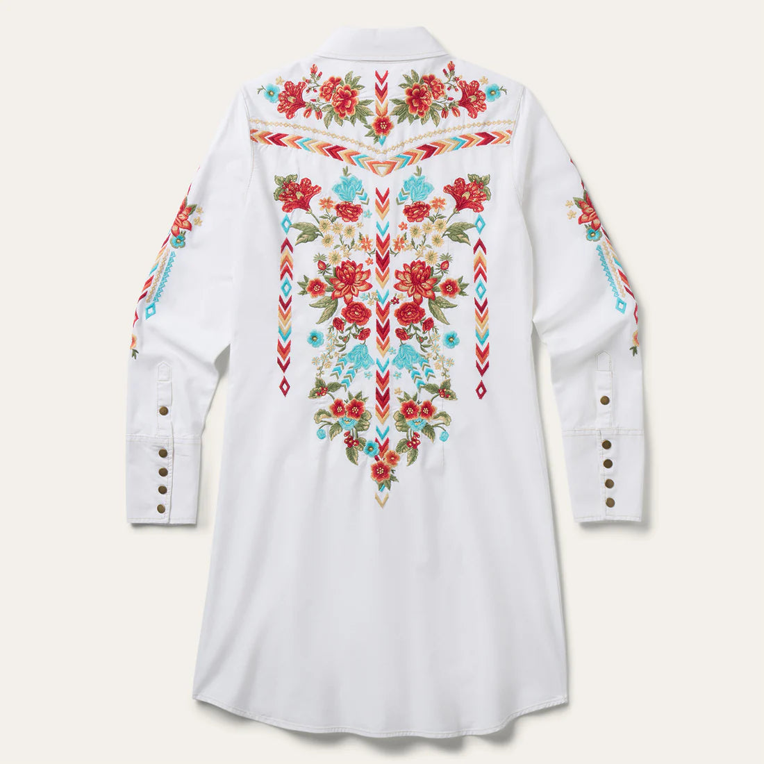 Stetson Women's White Denim W/Aztec Embroidery Shirt Dress