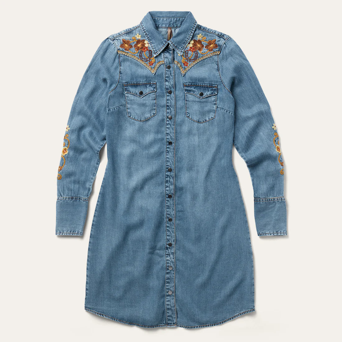 Stetson Women's Tencel Denim Embroidered Western Shirt Dress