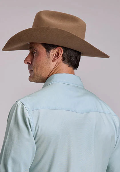 Stetson Men's Bleached Denim Chambray Snap Long Sleeve Shirt