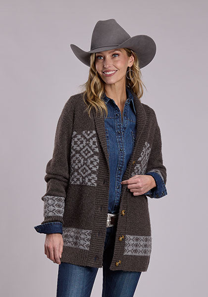 Stetson Women's Heather Brown Wool Blend Cardigan Sweater