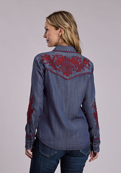 Stetson Women's Floral Denim Pearl Snap Long Sleeve Shirt