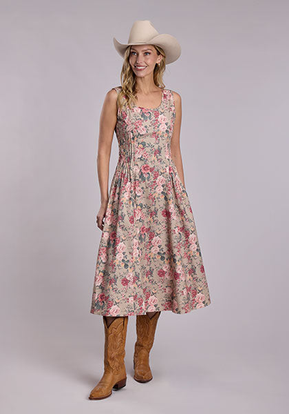 Stetson Women's Cream Cactus Flower Printed Poplin Dress