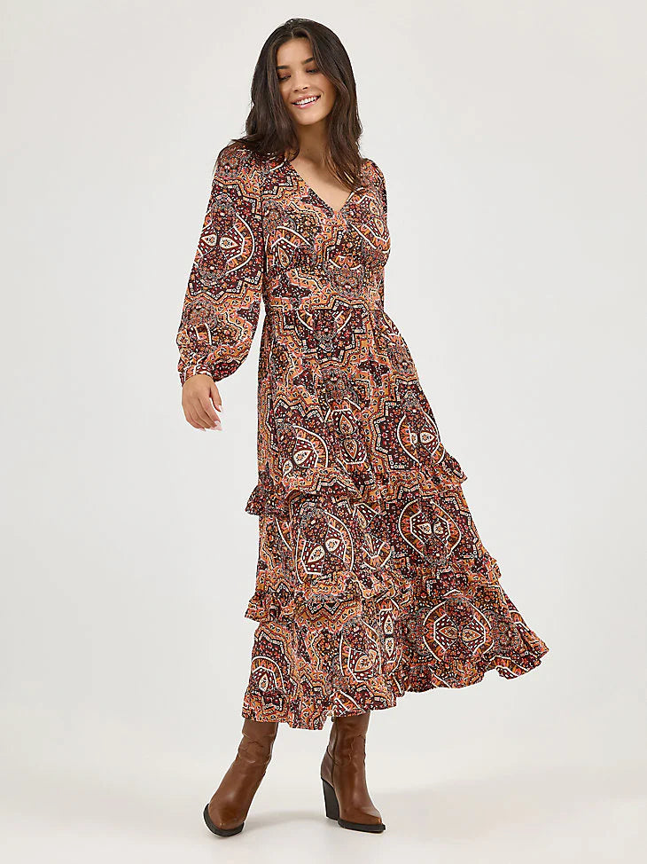 Wrangler Women's Brown Retro Vintage Maxi Dress