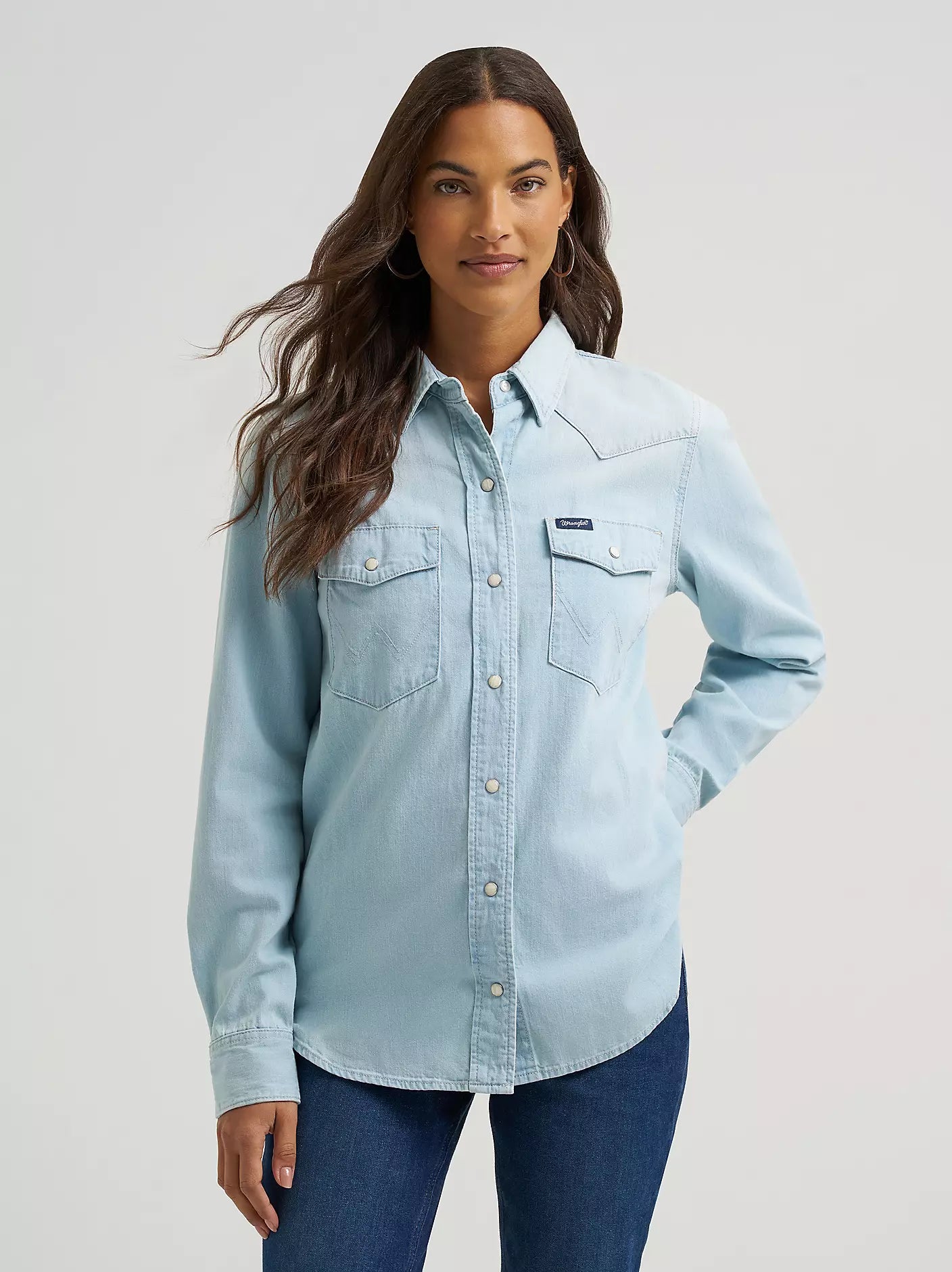 Wrangler Women's Light Denim Snap Long Sleeve Shirt
