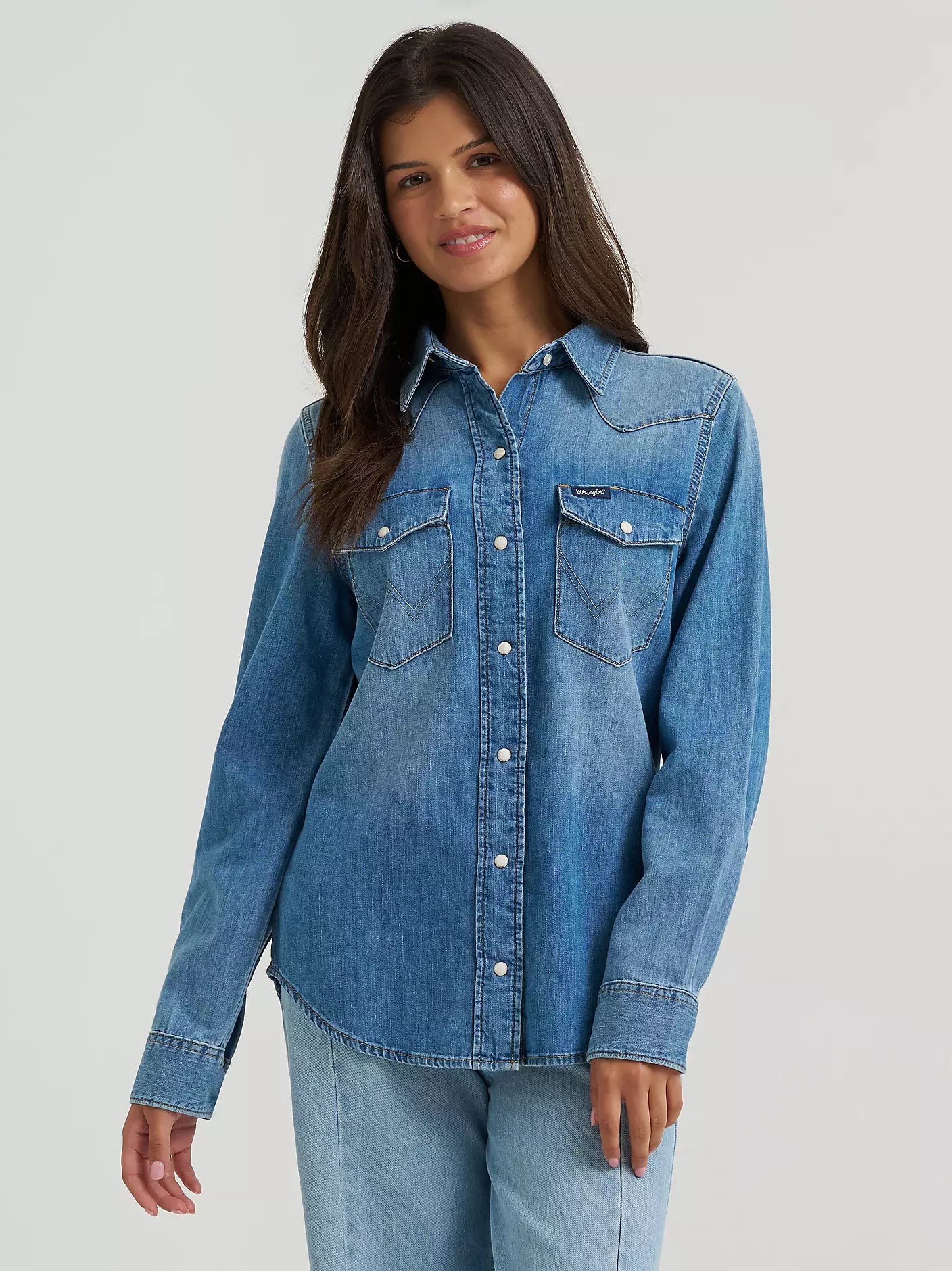 Wrangler Women's Denim Snap Long Sleeve Shirt