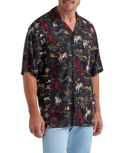 Wrangler Men's Black Coconut Cowboy Las Vegas Snap Short Sleeve Shirt