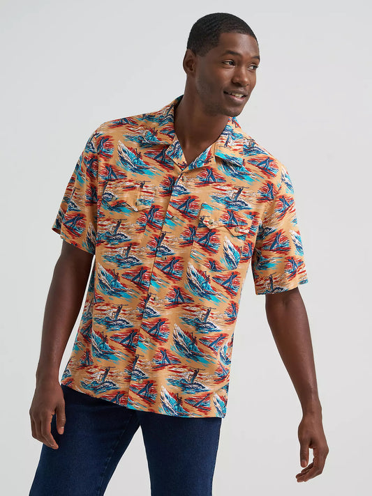 XL Wrangler Men's Orange Coconut Cowboy Surf Snap Short Sleeve Shirt