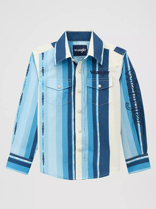 Wrangler Kid's Blue \White Classic Fit Snap Long Sleeve Shirt