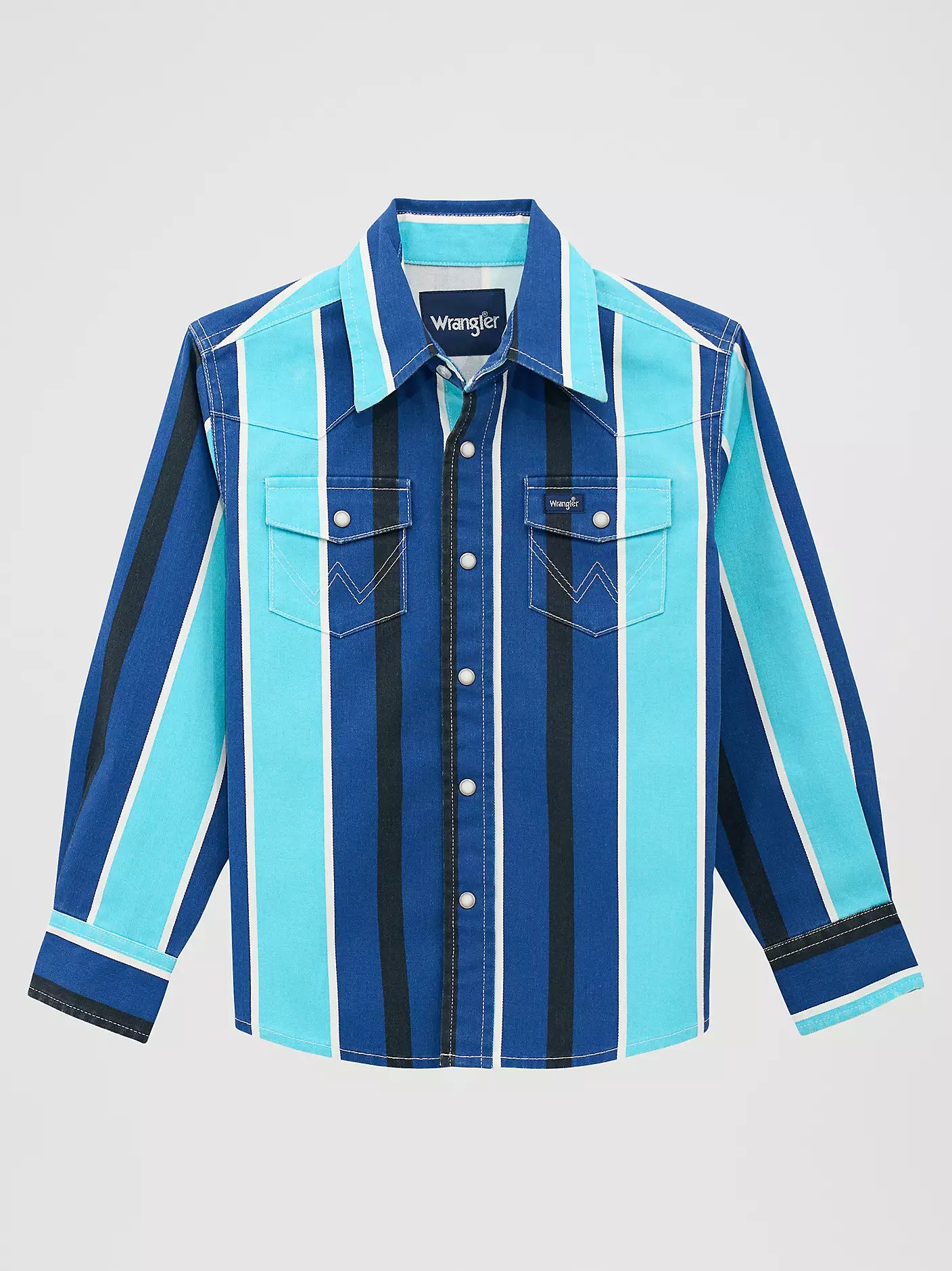 Wrangler Kid's Dark/Light Blue Brushpopper Snap Long Sleeve Shirt