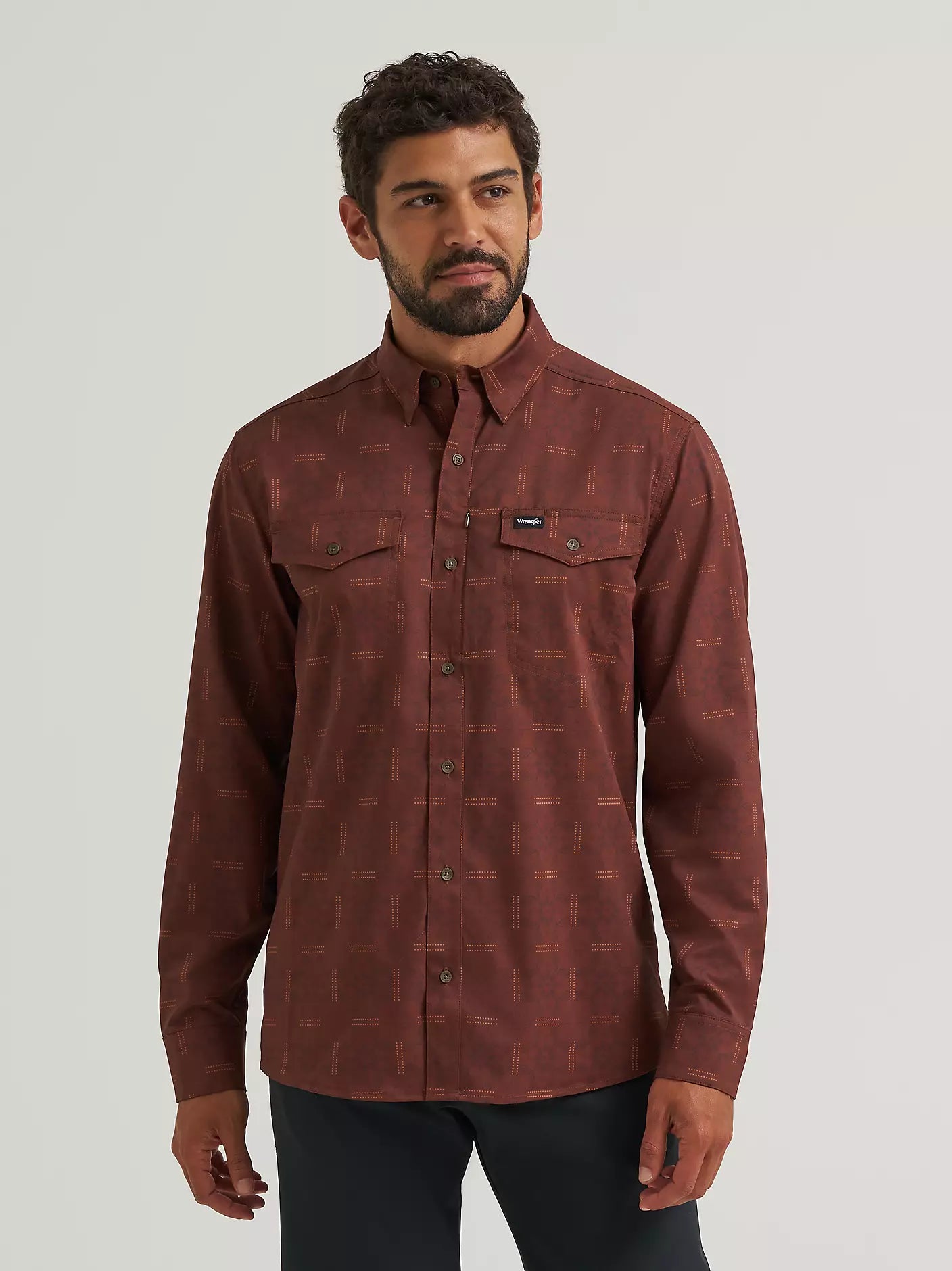 Wrangler Men's ATG Brown Paisley Button Up Long Sleeve Shirt