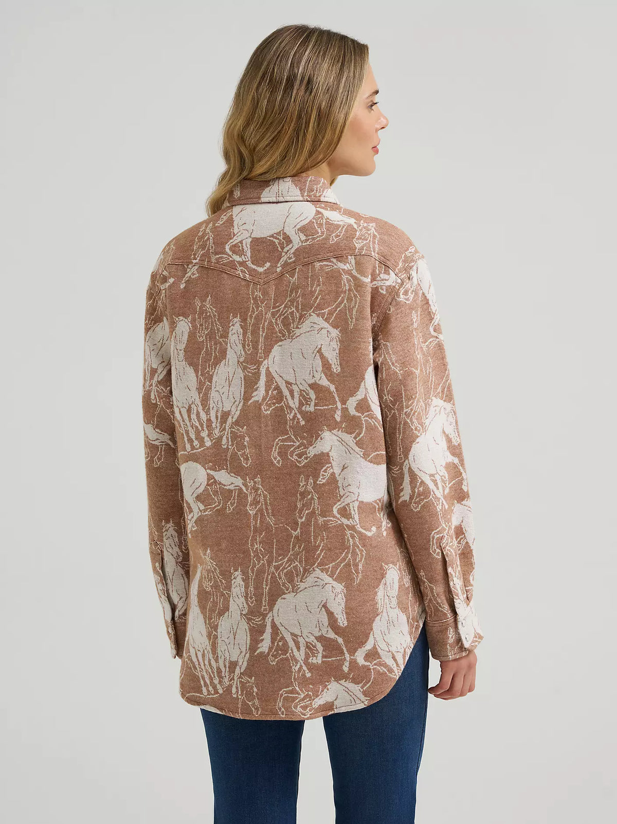 Wrangler Women's Brown Retro Vintage Jacquard Boyfriend Snap Long Sleeve Jacket