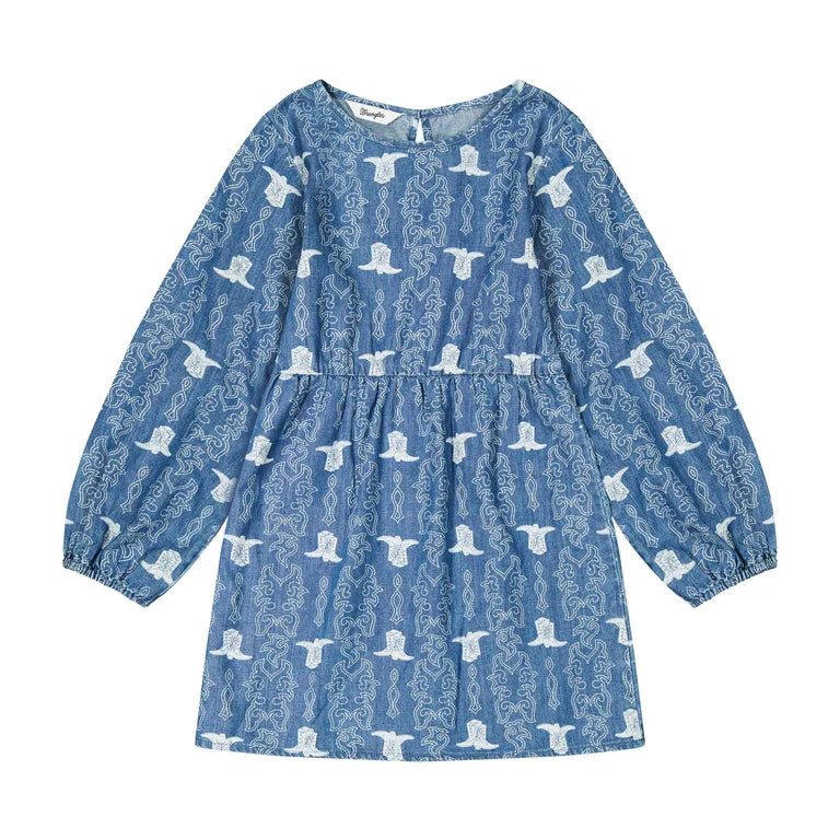 Girl's Wrangler Blue Western Print Dress
