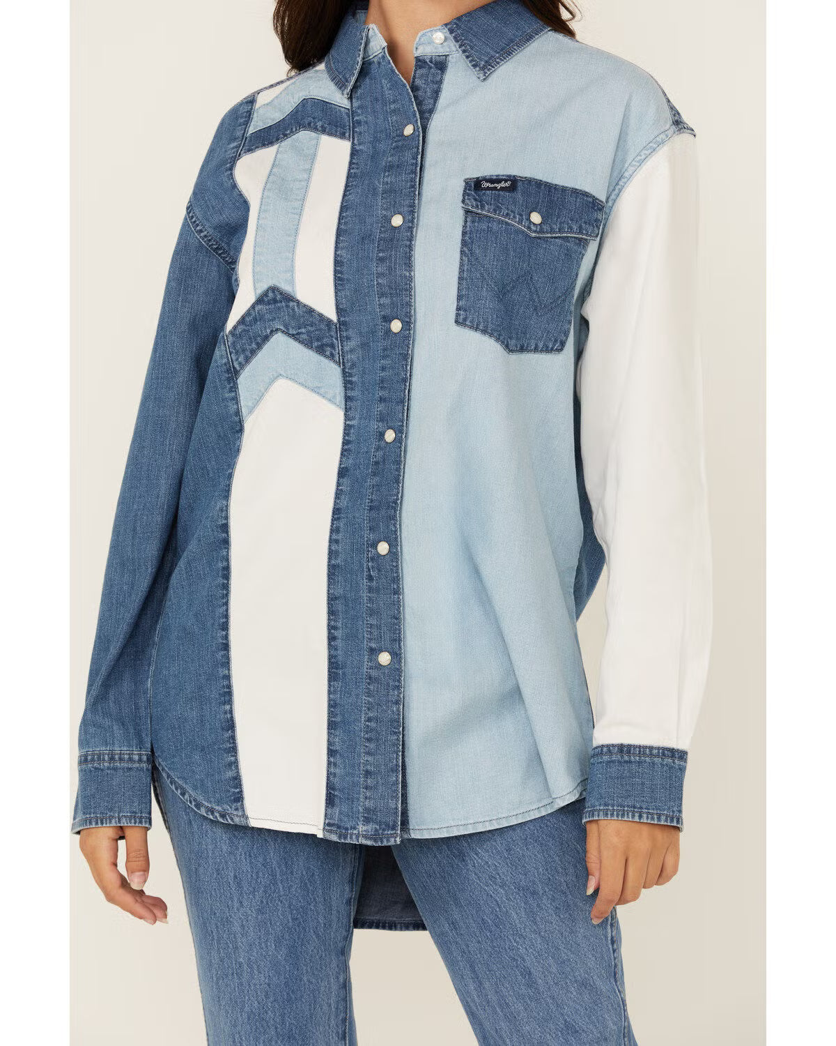 Wrangler Women's Denim Colorblock Long Sleeve Shirt