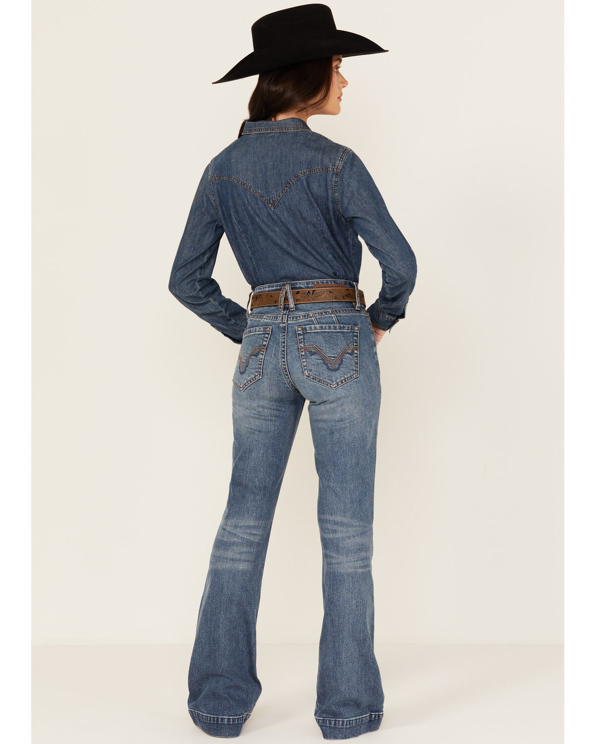 R&R Women's Medium Wash Signature EMB High Rise Trouser