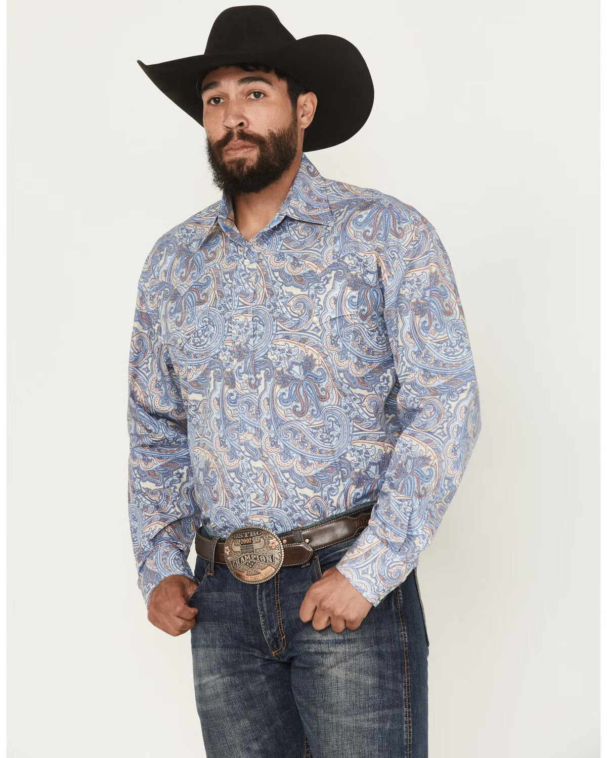 Stetson Men's Blue/White Paisley Snap Long Sleeve Shirt