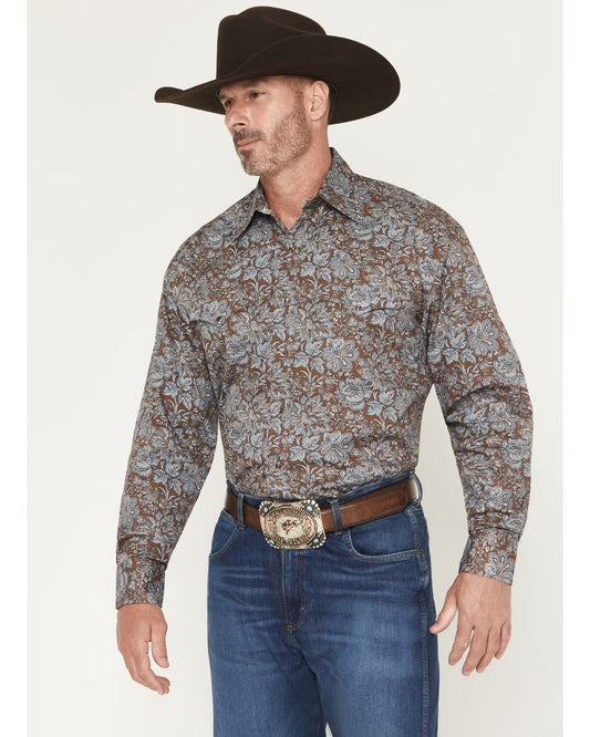 Stetson Men's Blue/brown Paisley Snap Long Sleeve Shirt