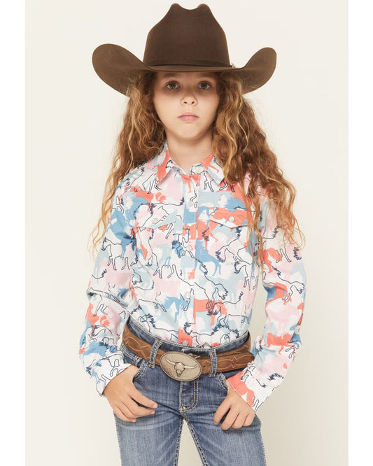 Wrangler Kid's Horse Print Snap Long Sleeve Shirt
