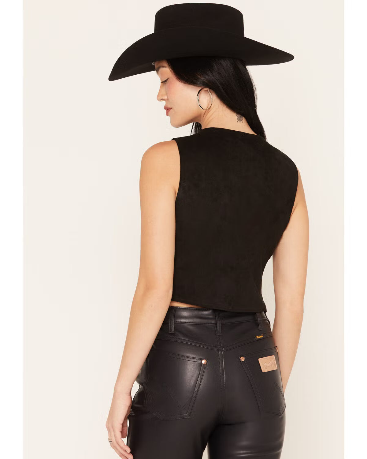 Rock & Roll Women's Suede Black Embroidered Vest
