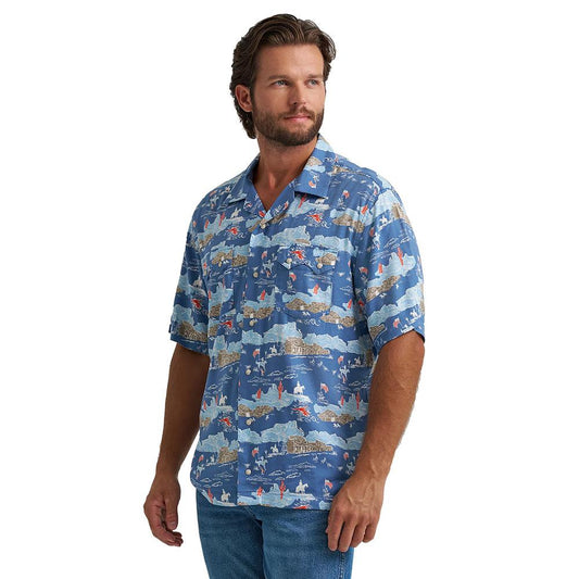 Wrangler Men's Blue Coconut Cowboy Old West Snap Short Sleeve Shirt