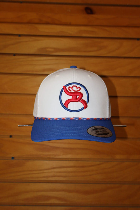 "Strap" Roughy Hat White w/Red & Blue Patch