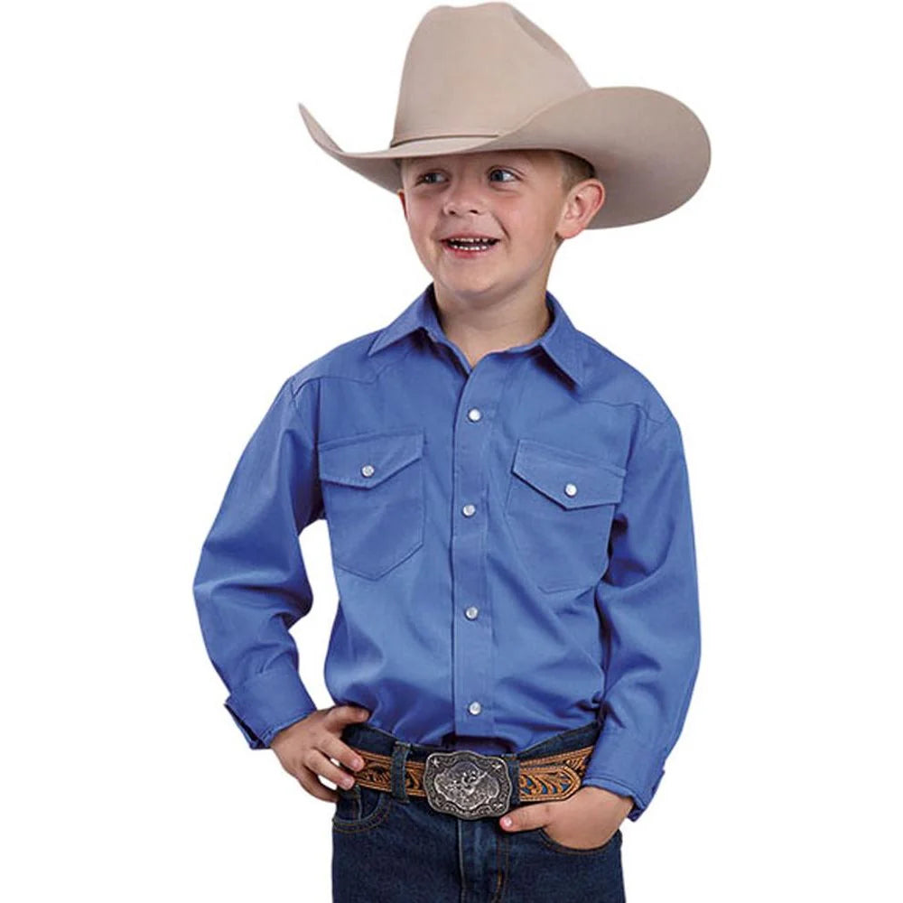 Roper Kid's Solid Granada Blue Snap Long Sleeve Shirt