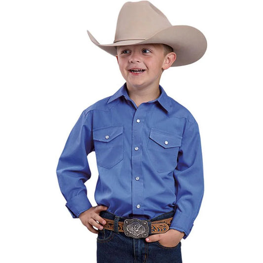 Roper Kid's Solid Granada Blue Snap Long Sleeve Shirt