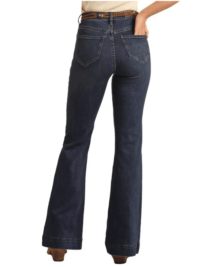R&R Women's Dark Wash Front Patch PKT High Rise Trouser Pant