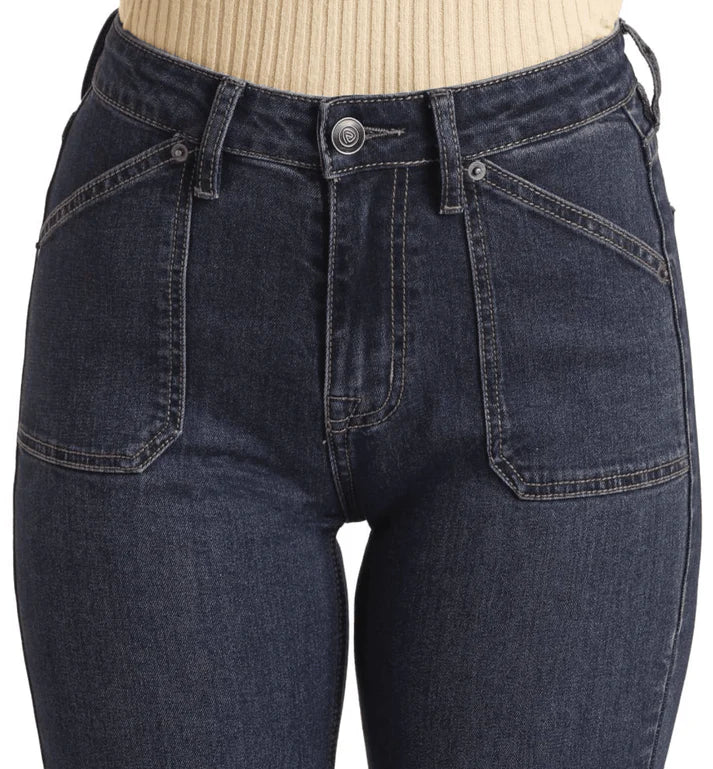 R&R Women's Dark Wash Front Patch PKT High Rise Trouser Pant