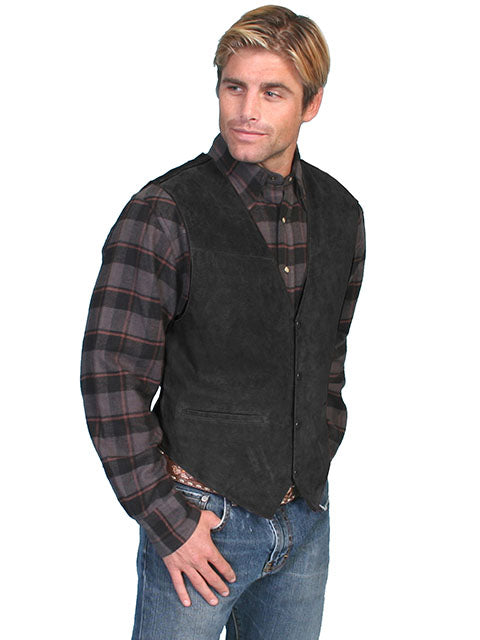 Scully Black Satin Boar Suede Vest
