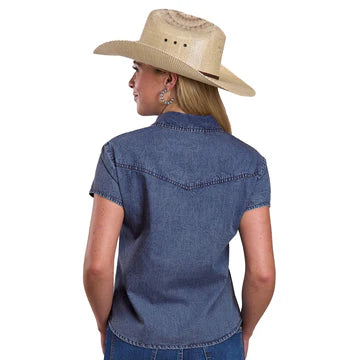 Roper Women's Denim Solid Western Button Up Short Sleeve Blouse