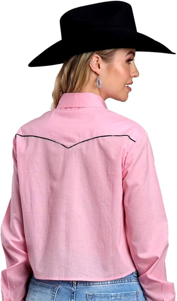 Roper Women's Solid Pink Cotton Western Snap Blouse
