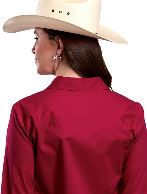 Roper Women's Poplin Red Stretch Snap Long Sleeve Shirt