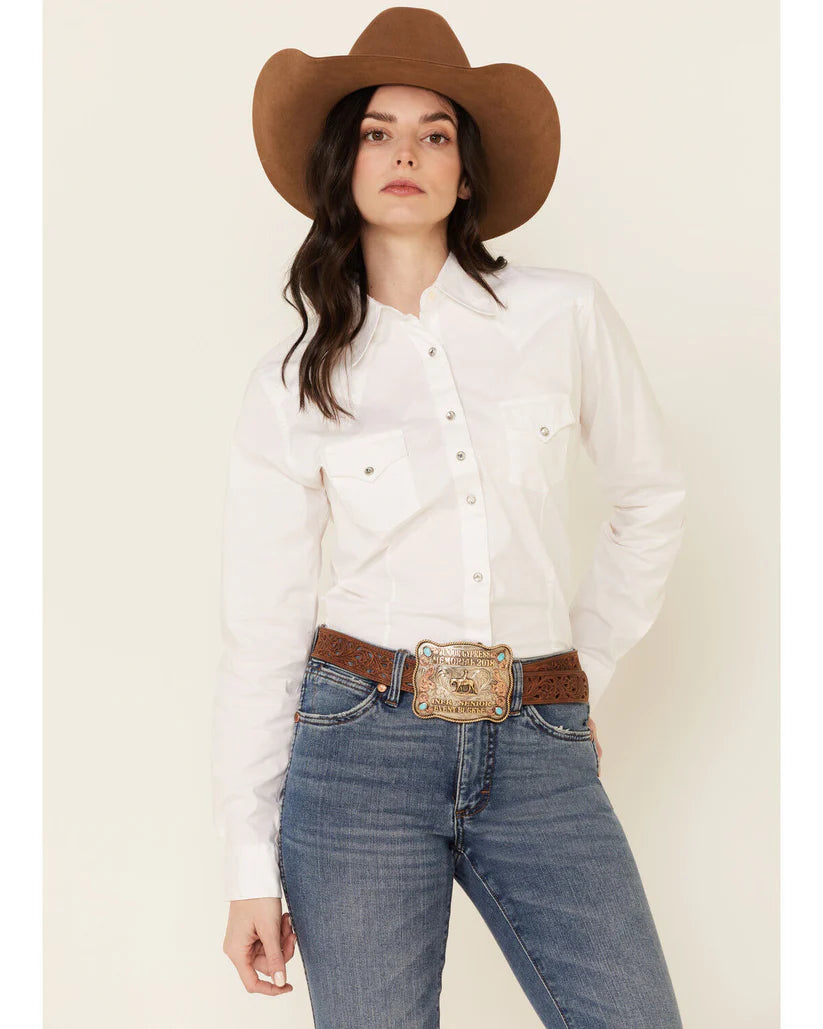 Wrangler Women's Solid Snap Long Sleeve Shirt