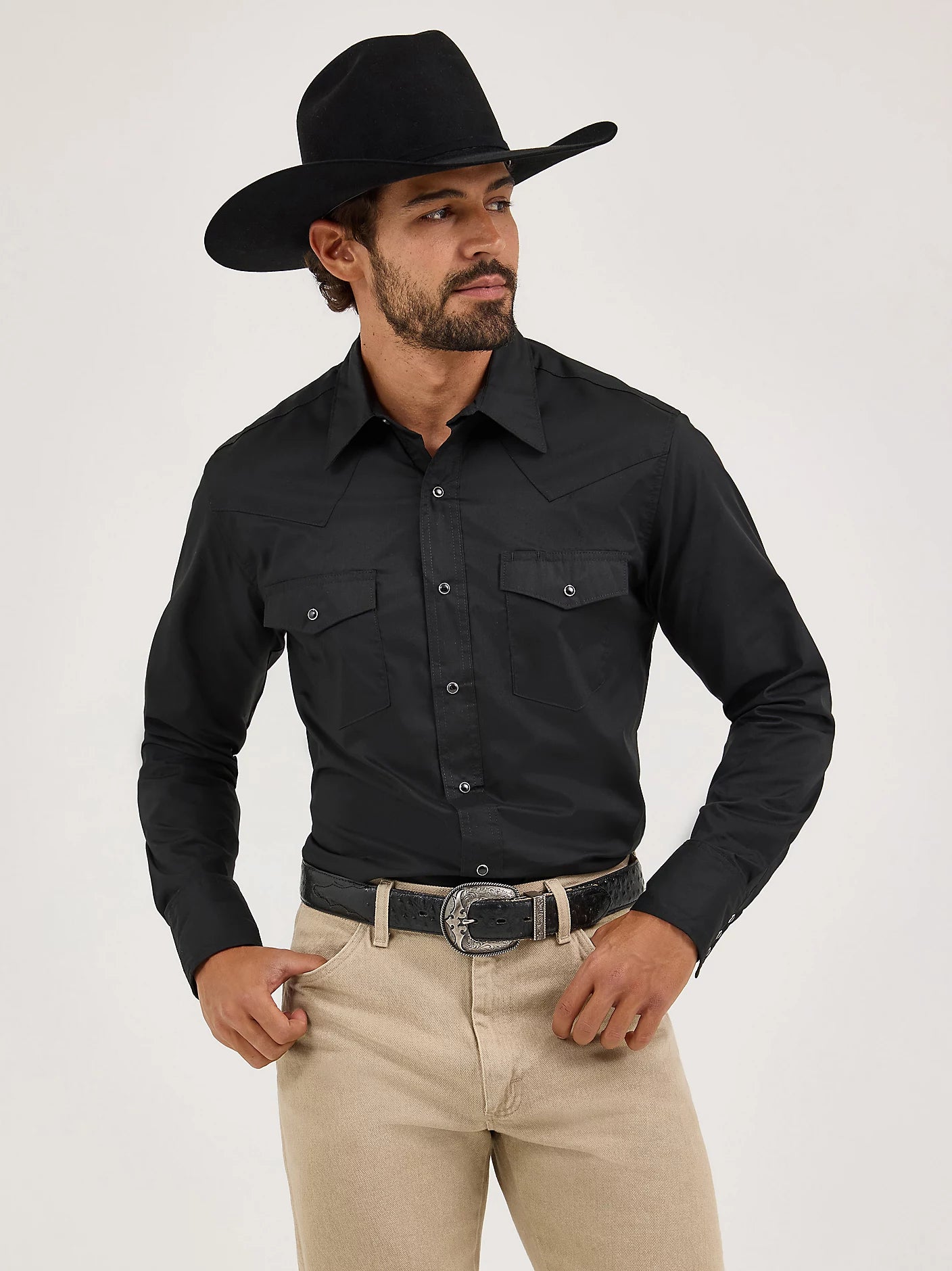 Wrangler Western Snap Solid Long Sleeve Shirt
