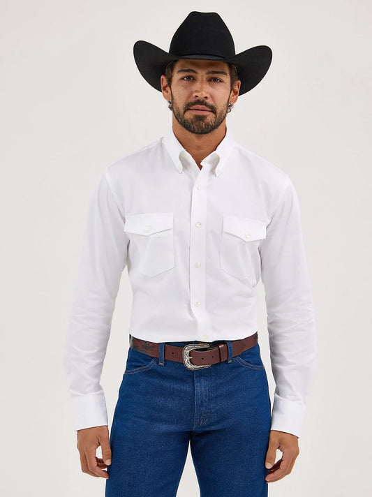 Wrangler Button-Up Long Sleeve Solid Twill Shirt