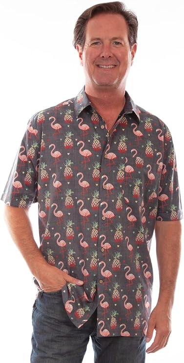 Flamingos & Pine Short Sleeve Button Up Shirt