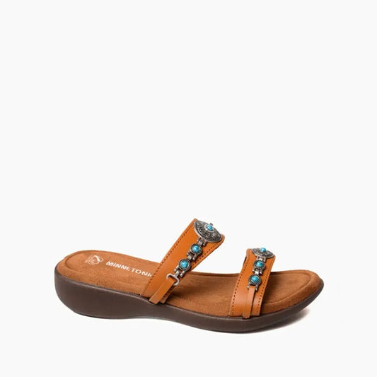 Minnetonka Cognac Brenn Sandals