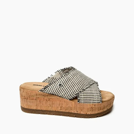 Minnetonka Black-Natural Stripe Posey Sandals